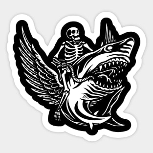 Funny Skeleton riding shark Halloween Gift Sticker